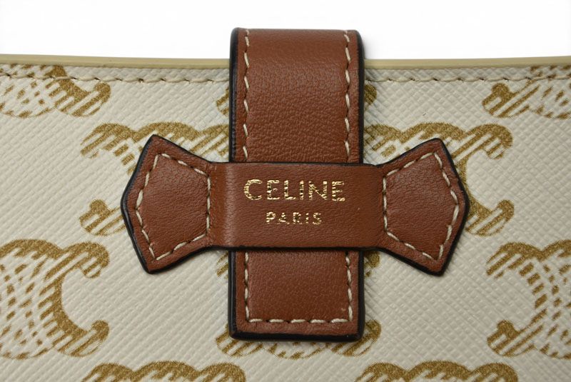 Celine Wallet Bifold Mini Triomphe Strap Ivory Brown — view 3
