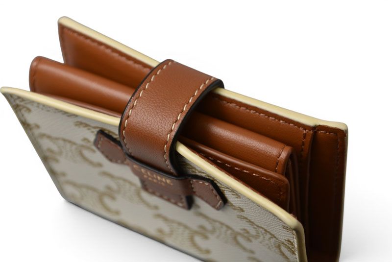 Celine Wallet Bifold Mini Triomphe Strap Ivory Brown — view 7