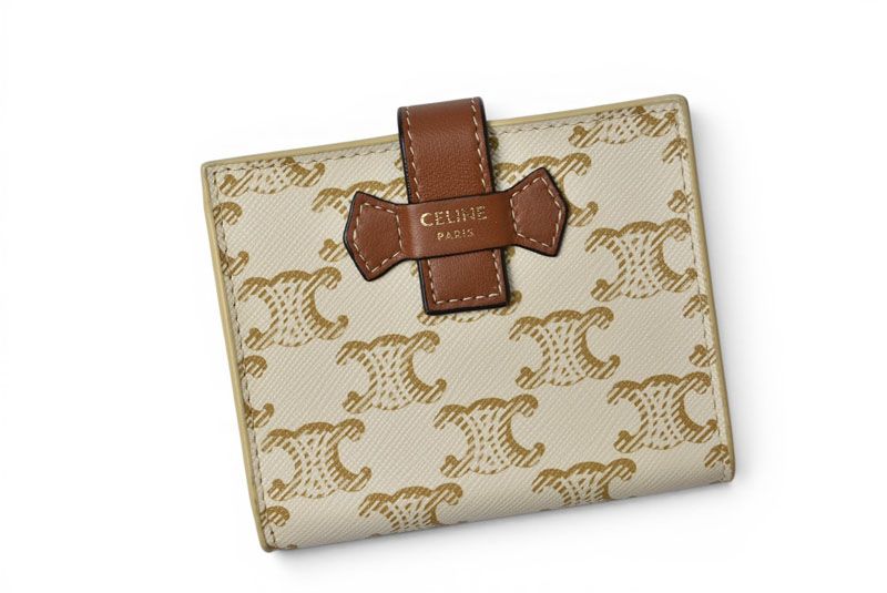 Celine Wallet Bifold Mini Triomphe Strap Ivory Brown — view 2