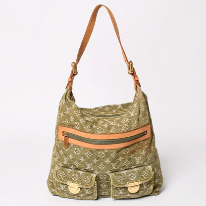 Louis Vuitton Monogram Denim Baggy GM Green White Gold Vachetta Leather