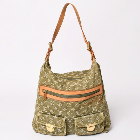 Louis Vuitton Monogram Denim Baggy GM Green White Gold Vachetta Leather