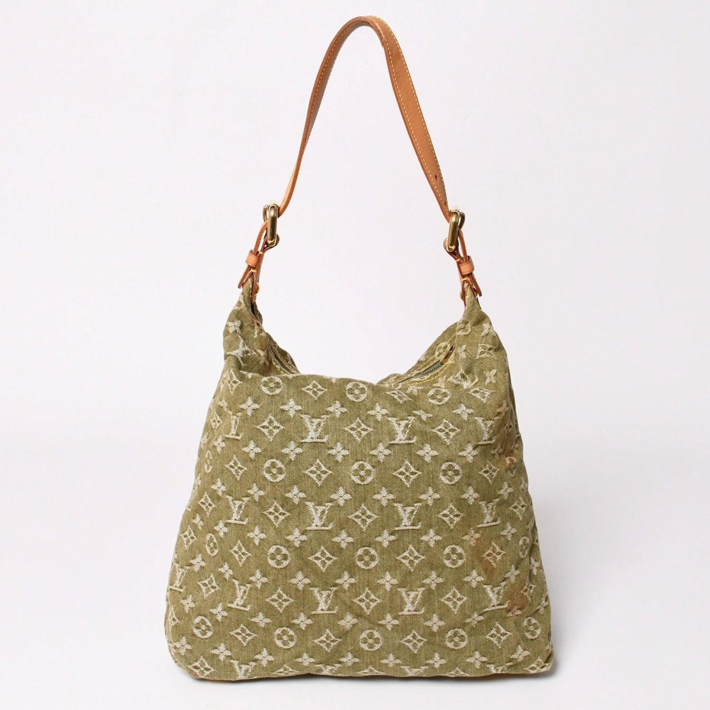 Louis Vuitton Monogram Denim Baggy GM Green White Gold Vachetta Leather — view 2