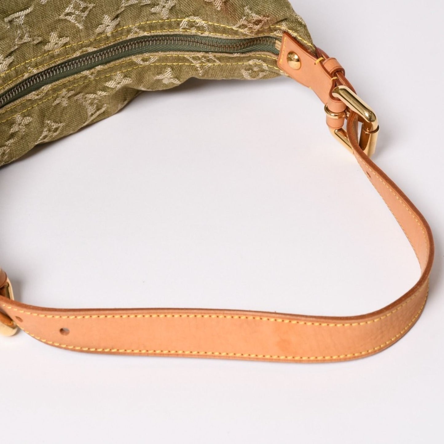 Louis Vuitton Monogram Denim Baggy GM Green White Gold Vachetta Leather — view 7