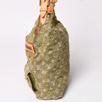 Louis Vuitton Monogram Denim Baggy GM Green White Gold Vachetta Leather — view 4