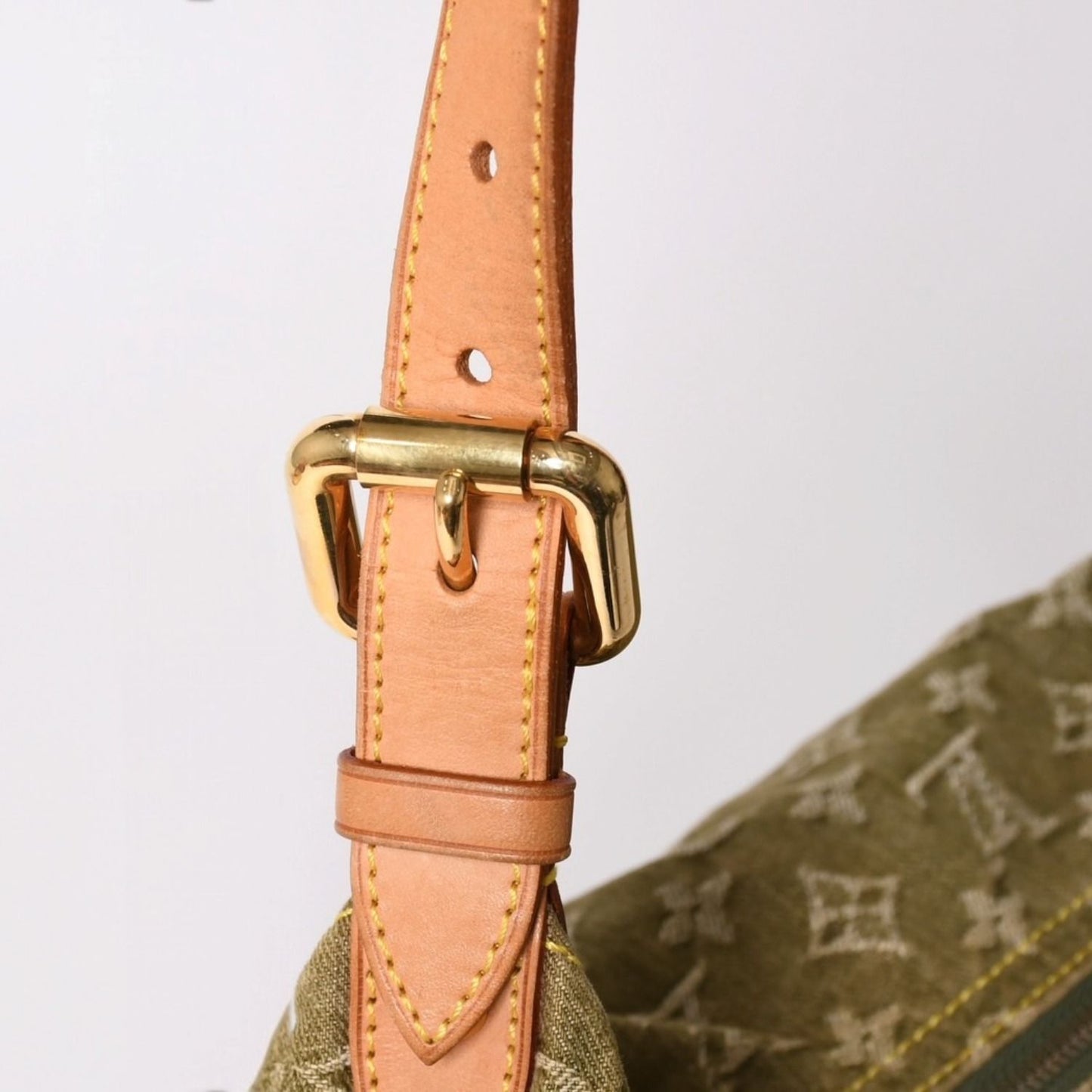 Louis Vuitton Monogram Denim Baggy GM Green White Gold Vachetta Leather — view 5