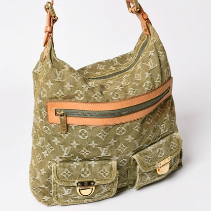 Louis Vuitton Monogram Denim Baggy GM Green White Gold Vachetta Leather — view 3