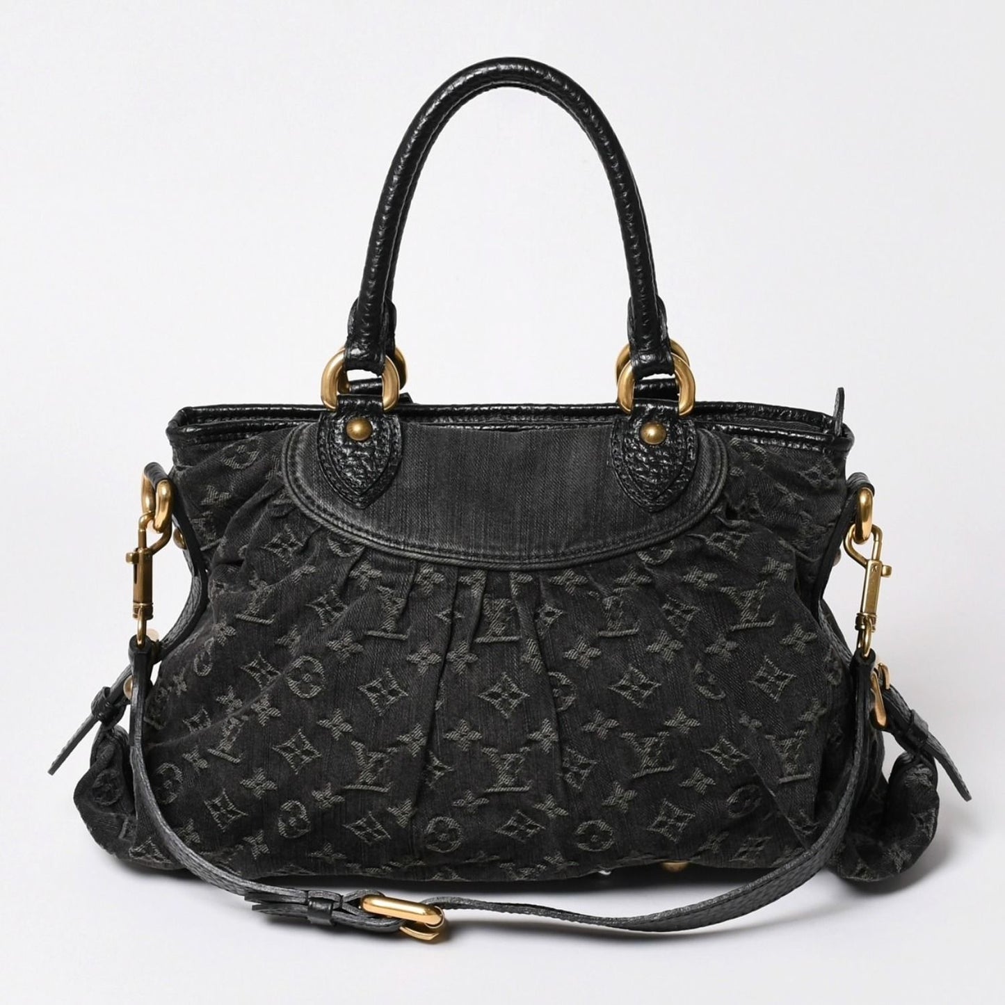 Louis Vuitton Neo Cabby MM Handbag Monogram Denim Black 2-Way Gold