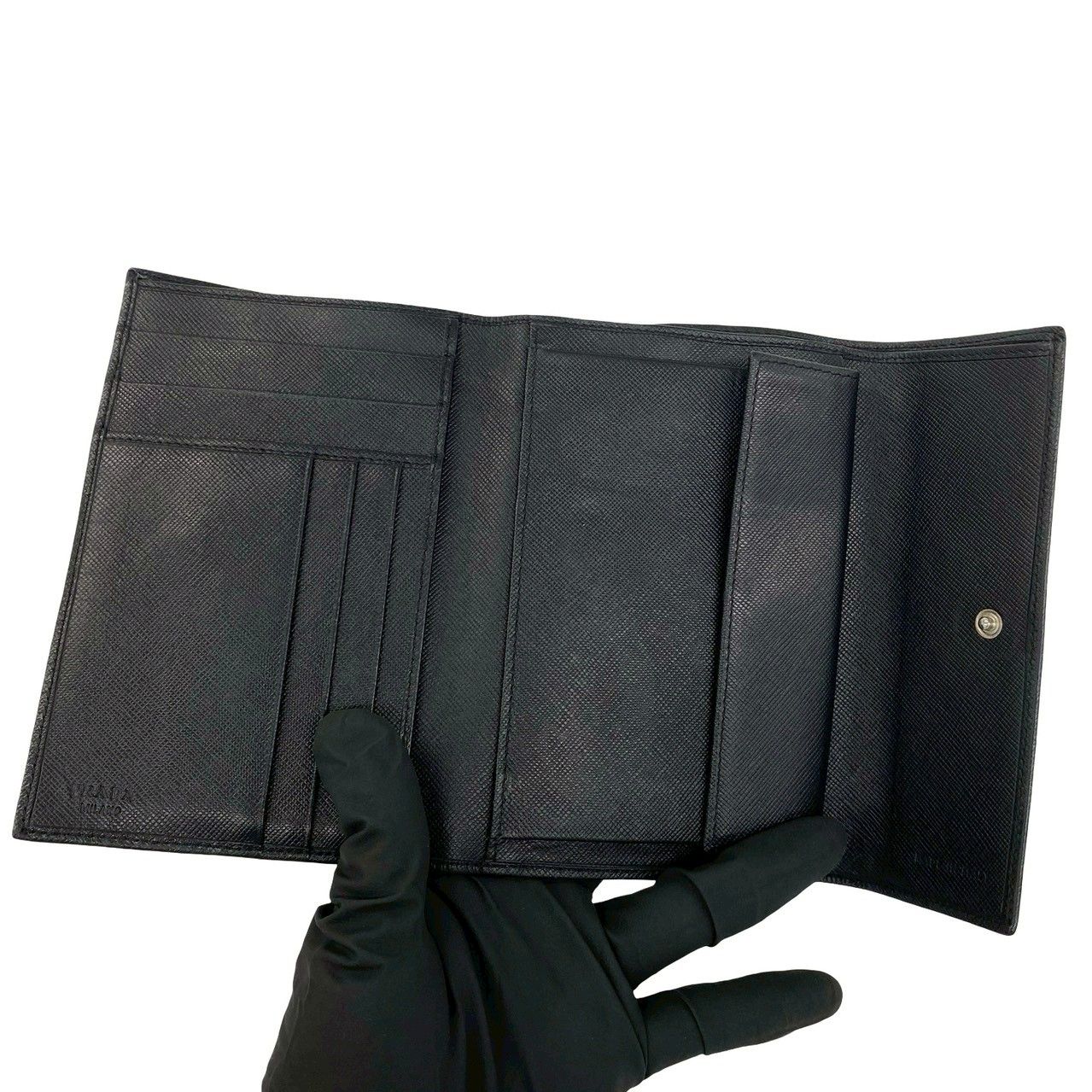 Prada Saffiano Leather Trifold Wallet Mini Black — view 7