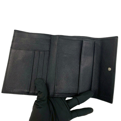 Prada Saffiano Leather Trifold Wallet Mini Black — view 7