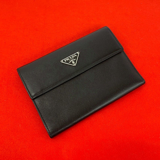 Prada Saffiano Leather Trifold Wallet Mini Black