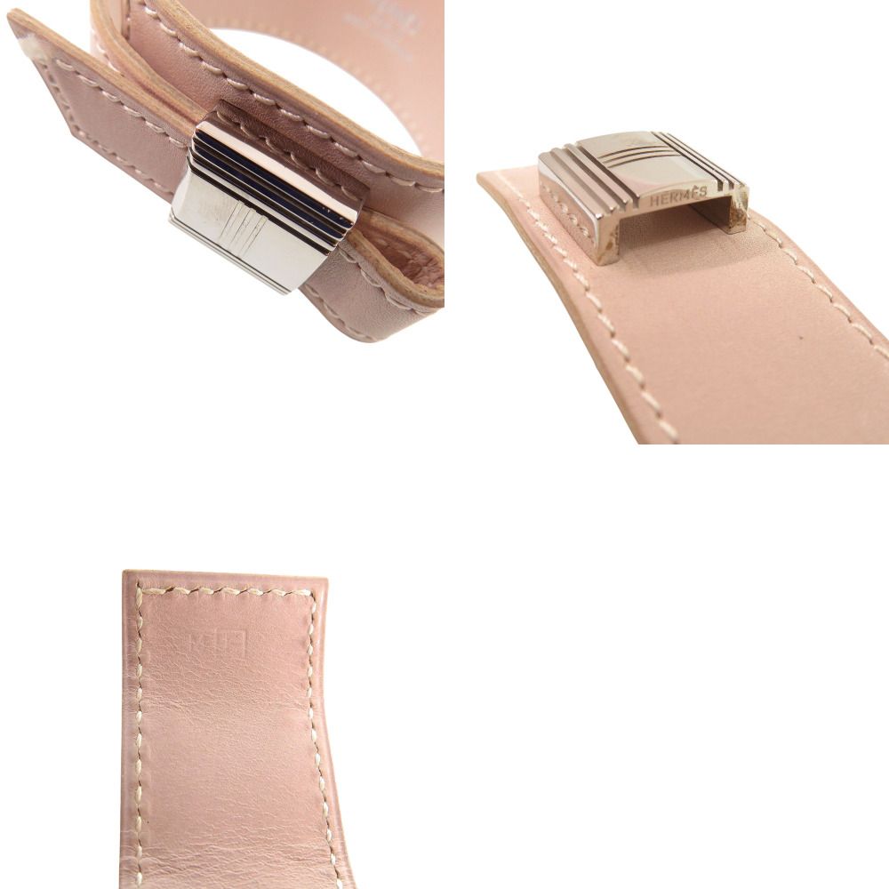 Hermes Armitemis Leather Metal Pink Beige Silver Bracelet — view 6