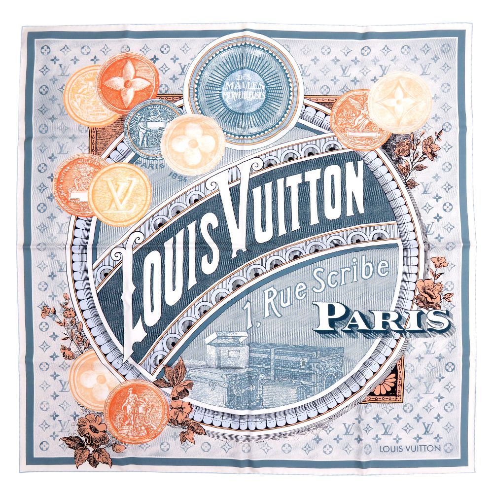 Louis Vuitton Carre 90 Merveilles Silk Blue LV Scarf