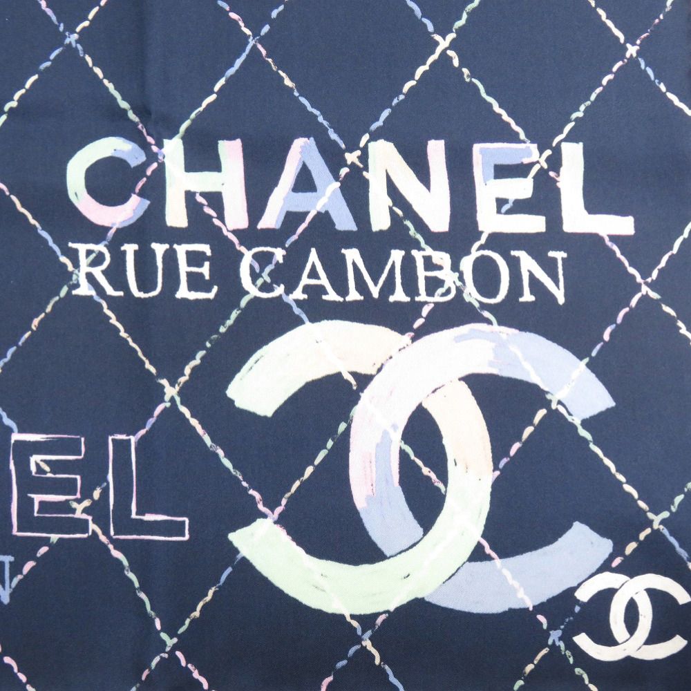 Chanel CC Logo Camellia Scarf Silk Navy Black — view 4
