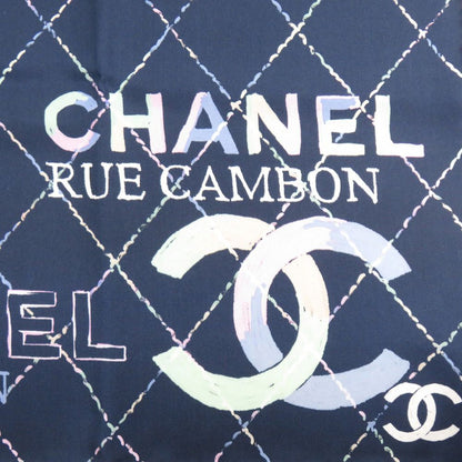 Chanel CC Logo Camellia Scarf Silk Navy Black — view 4