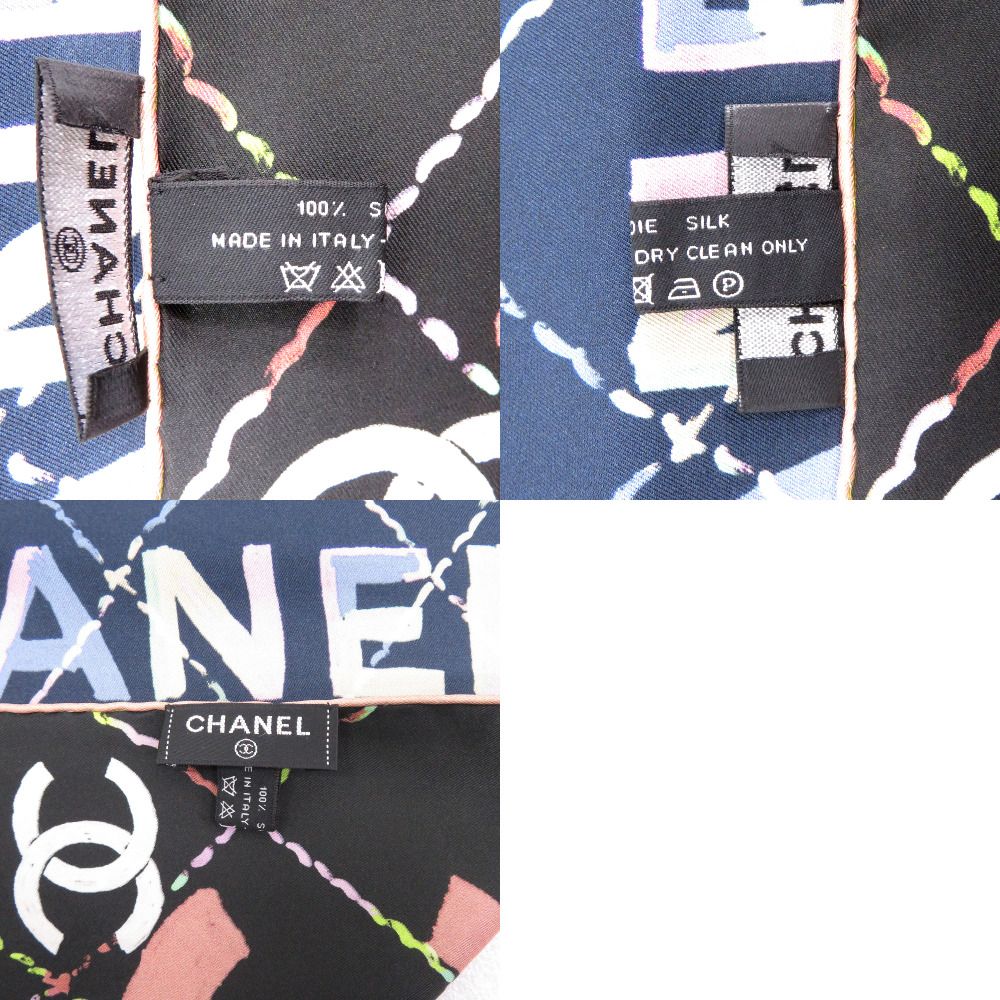 Chanel CC Logo Camellia Scarf Silk Navy Black — view 5