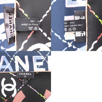Chanel CC Logo Camellia Scarf Silk Navy Black — view 5