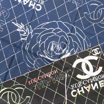 Chanel CC Logo Camellia Scarf Silk Navy Black — view 3