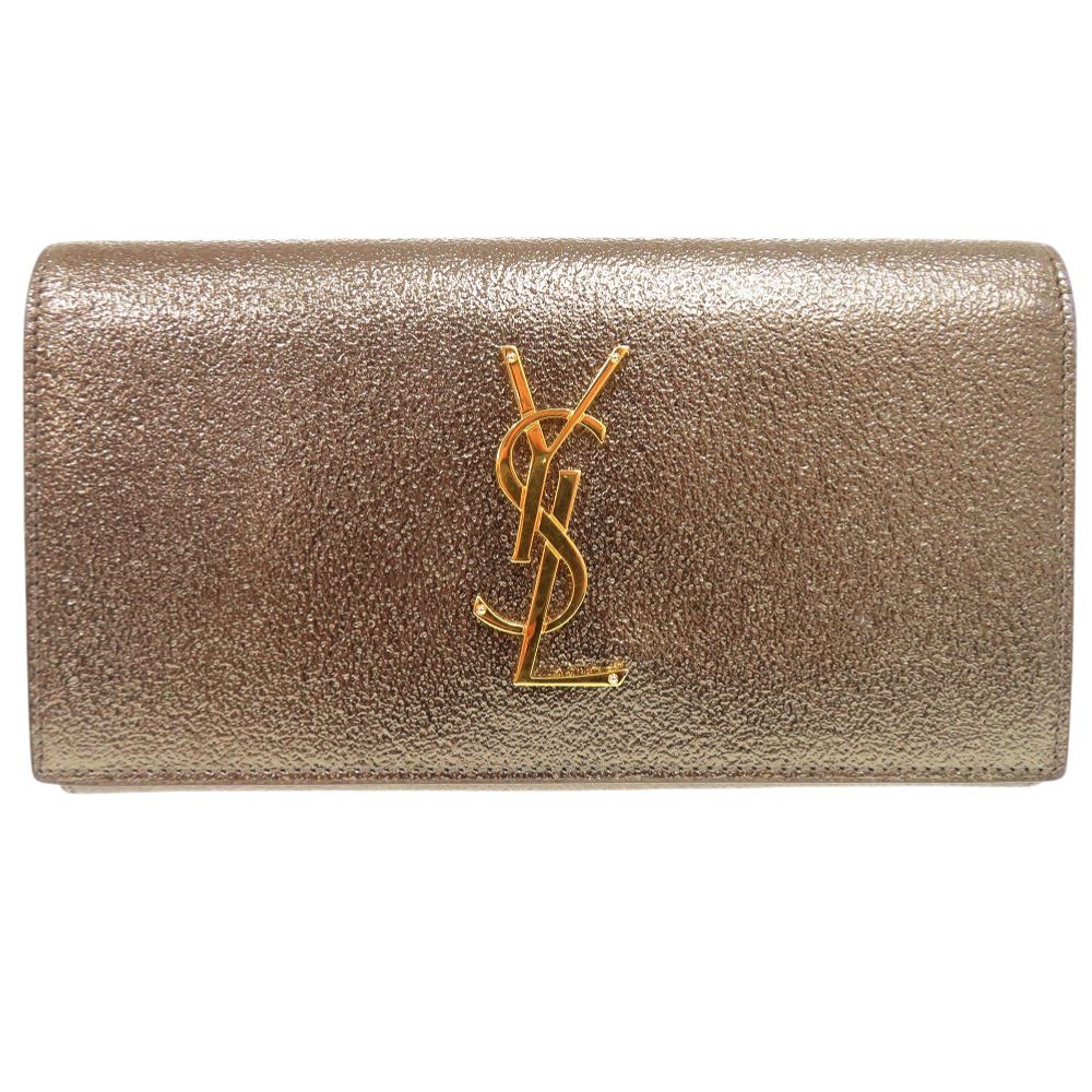 Saint Laurent Paris Logo Metallic Wallet Leather Gold