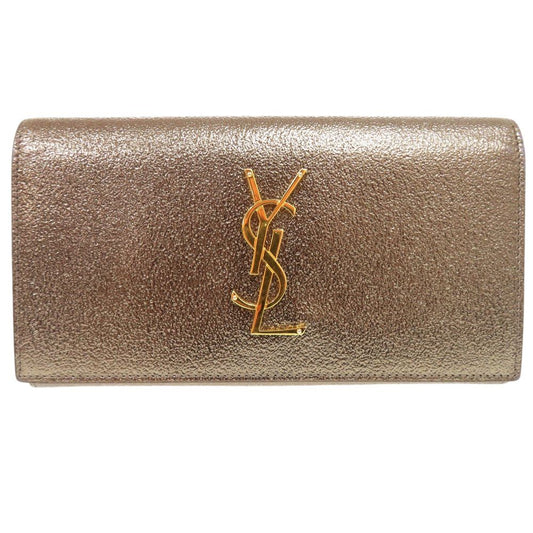 Saint Laurent Paris Logo Metallic Wallet Leather Gold