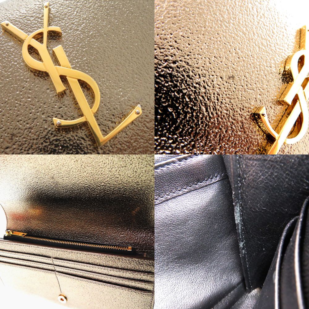 Saint Laurent Paris Logo Metallic Wallet Leather Gold — view 7