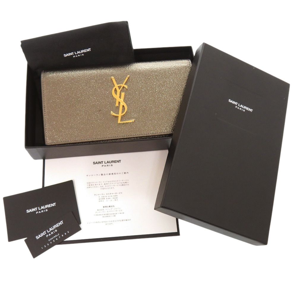 Saint Laurent Paris Logo Metallic Wallet Leather Gold — view 2