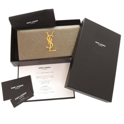 Saint Laurent Paris Logo Metallic Wallet Leather Gold — view 2