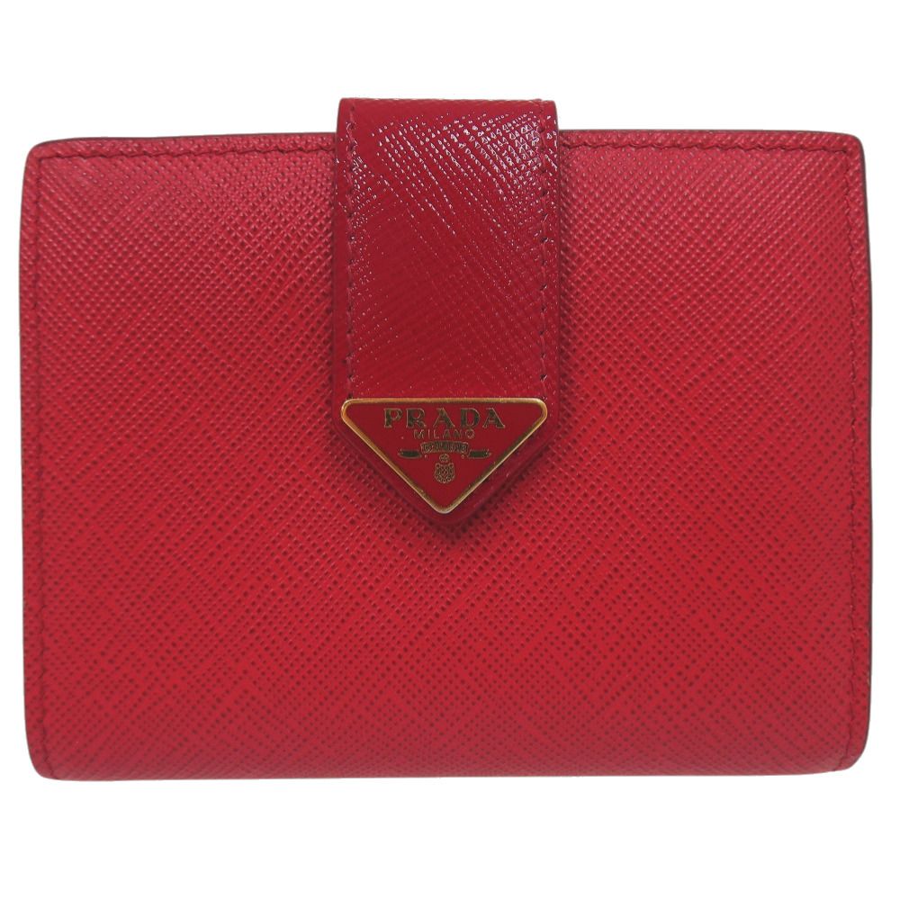 Prada Triangle Logo Saffiano Leather Red Bi Foldwallet