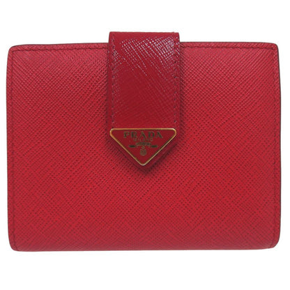 Prada Triangle Logo Saffiano Leather Red Bi Foldwallet