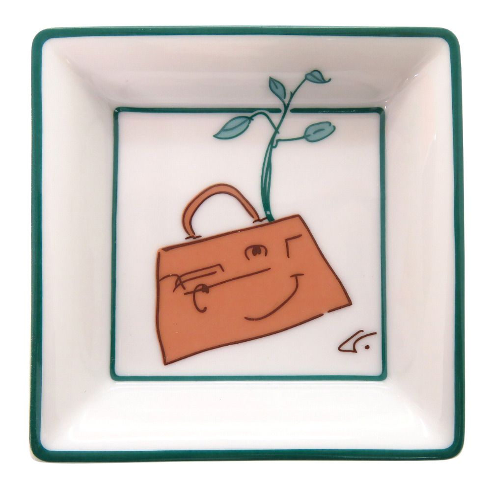 Hermes Plate Square Annee de L'arbre Tall Porcelain White