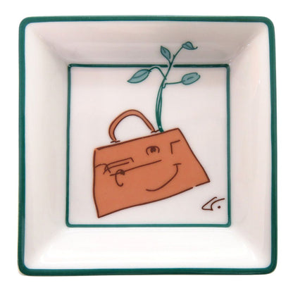 Hermes Plate Square Annee de L'arbre Tall Porcelain White