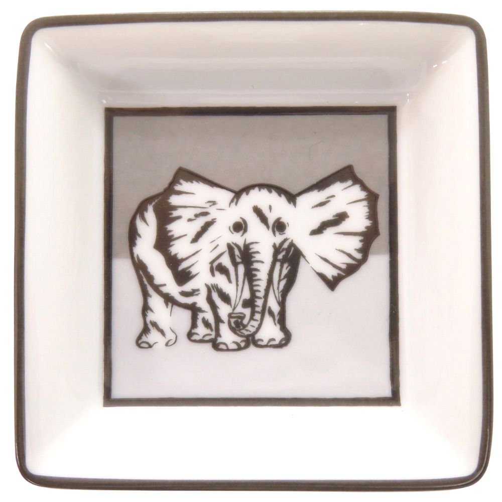 Hermes Plate Square Elephant Hommage a L'afrique Porcelain White