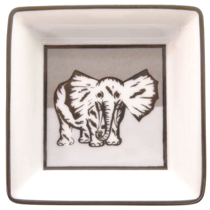 Hermes Plate Square Elephant Hommage a L'afrique Porcelain White