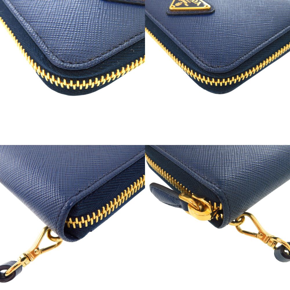 Prada Saffiano Triangle Leather Shoulder Wallet Coin Case Navy — view 5