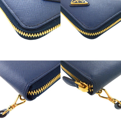Prada Saffiano Triangle Leather Shoulder Wallet Coin Case Navy — view 5