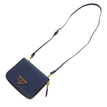 Prada Saffiano Triangle Leather Shoulder Wallet Coin Case Navy — view 4