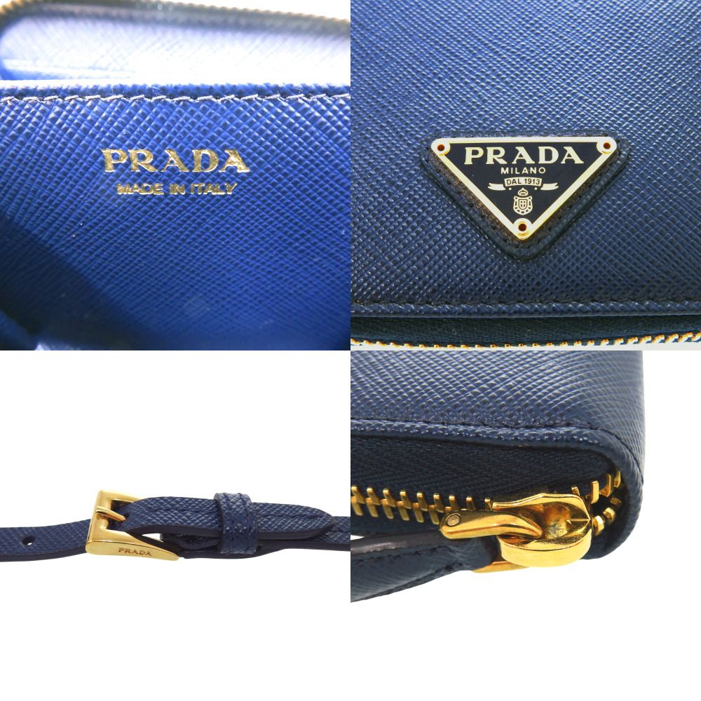 Prada Saffiano Triangle Leather Shoulder Wallet Coin Case Navy — view 7