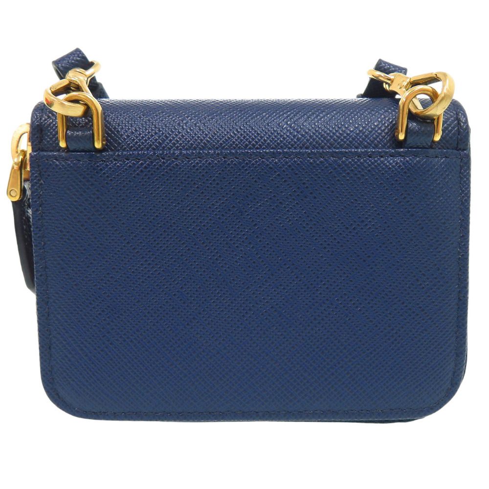 Prada Saffiano Triangle Leather Shoulder Wallet Coin Case Navy — view 3