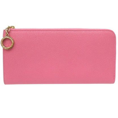 Bvlgari L-shaped Zipper Leather Pink Wallet