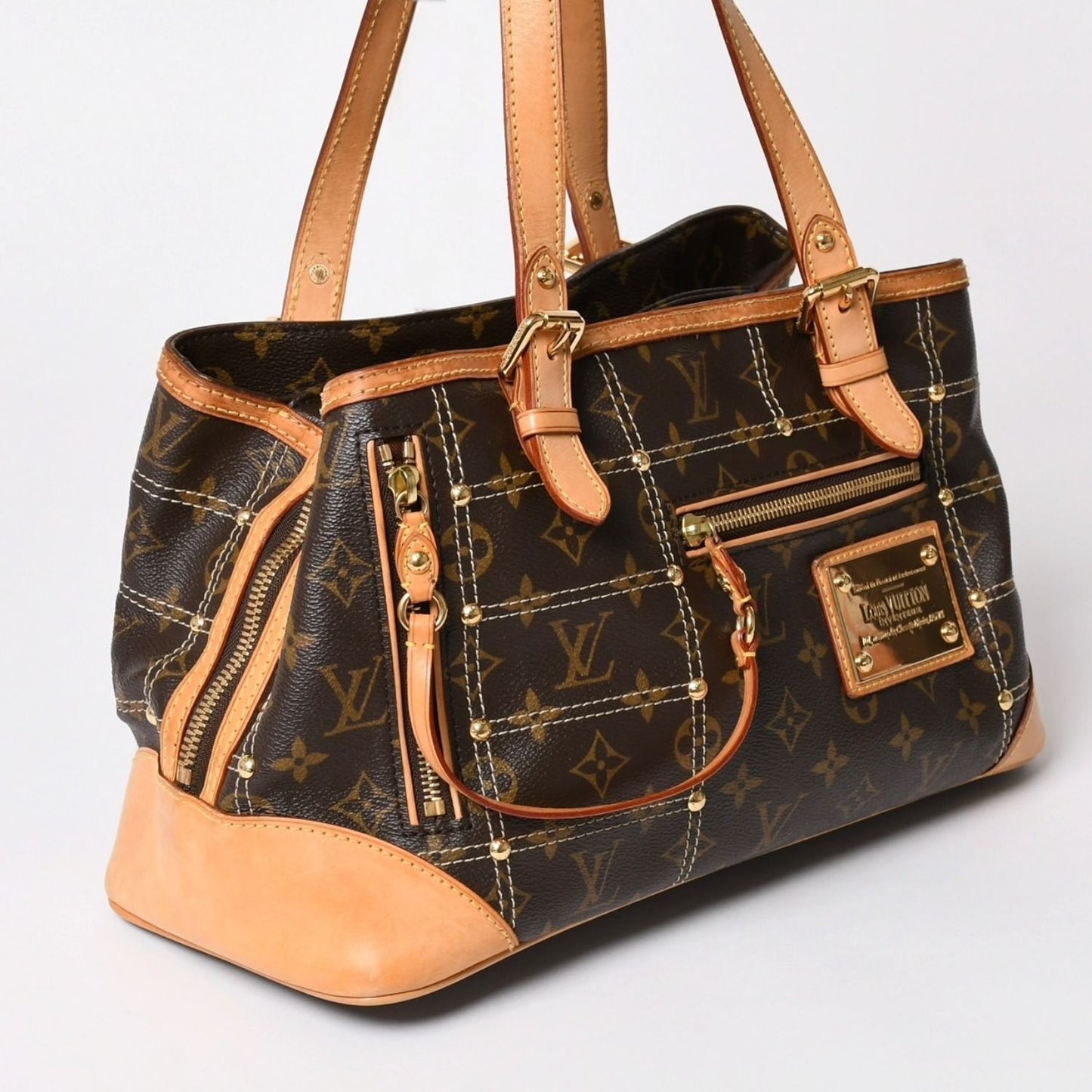 Louis Vuitton Rivet Handbag Monogram Leather Brown Gold — view 3
