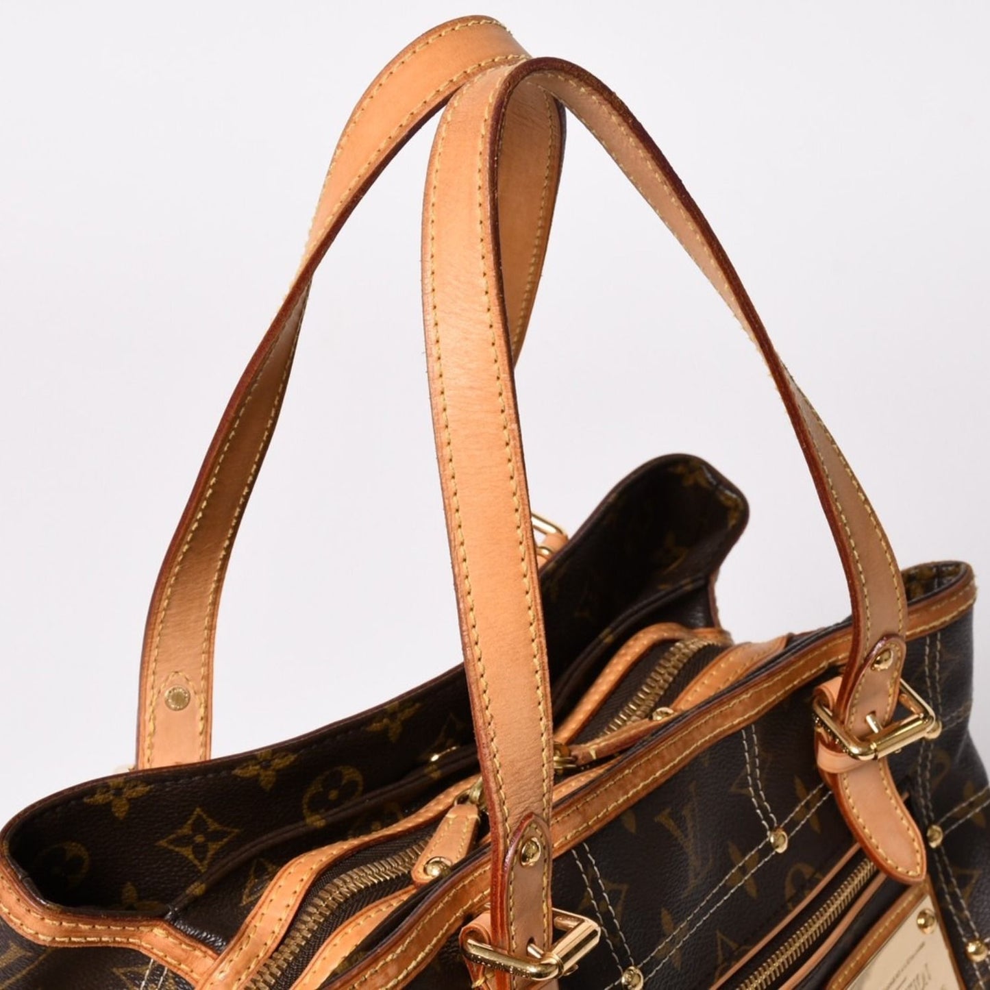 Louis Vuitton Rivet Handbag Monogram Leather Brown Gold — view 8