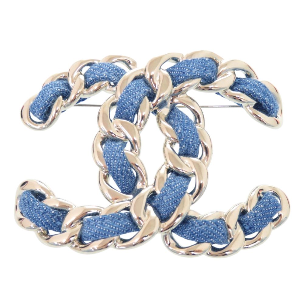 Chanel CC Logo Brooch Denim Metal Blue