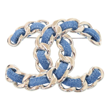 Chanel CC Logo Brooch Denim Metal Blue