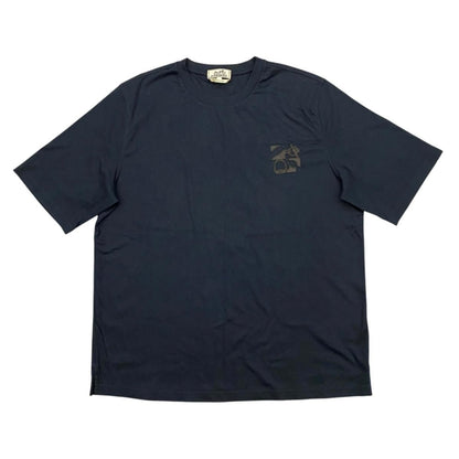 Hermes Short Sleeve T-Shirt Metal Ri Carre L Cotton Mini Patch Marine Navy