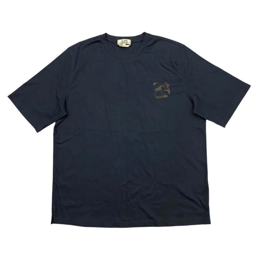 Hermes Short Sleeve T-Shirt Metal Ri Carre L Cotton Mini Patch Marine Navy