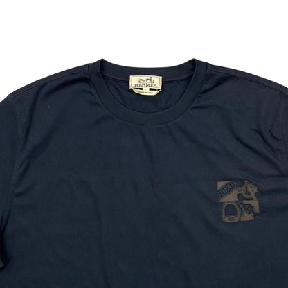 Hermes Short Sleeve T-Shirt Metal Ri Carre L Cotton Mini Patch Marine Navy — view 3