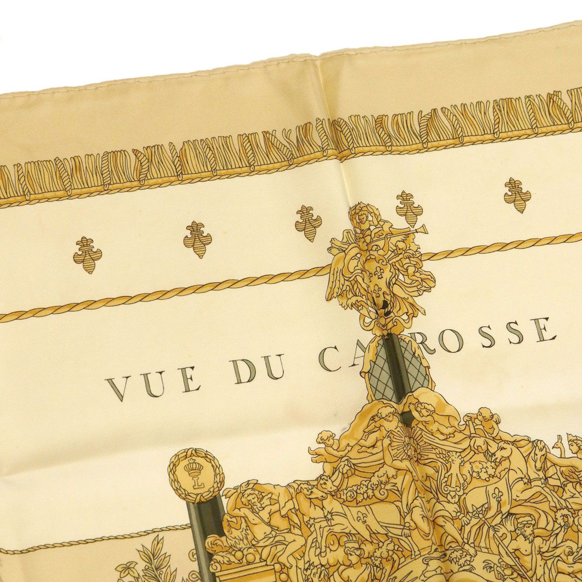 Hermes Carre 90 Scarf Vue du Carosse de Queen's Coronation Silk Beige — view 8
