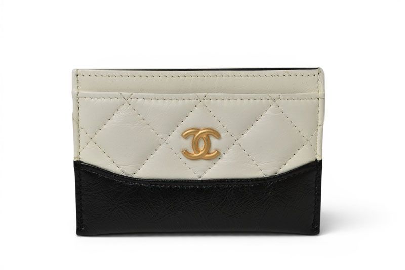 Chanel Card Case Business Holder Gabrielle Quilted Lambskin Calfskin White Black
