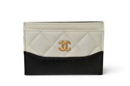Chanel Card Case Business Holder Gabrielle Quilted Lambskin Calfskin White Black