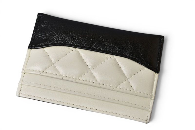 Chanel Card Case Business Holder Gabrielle Quilted Lambskin Calfskin White Black — view 3