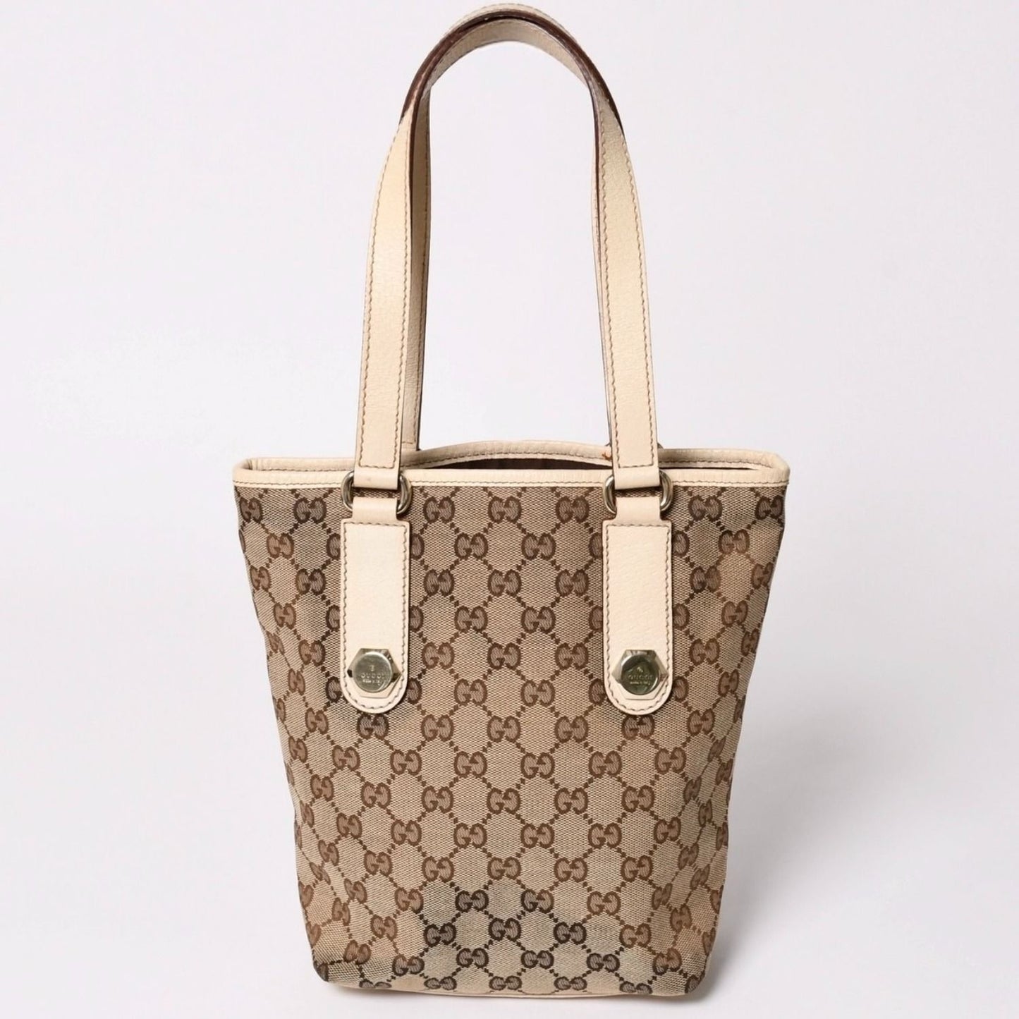 Gucci GG Canvas Tote Shoulder Bag Bucket Shape Leather Ivory Beige — view 2